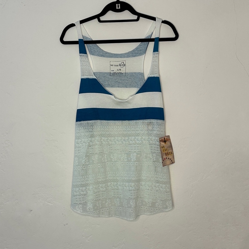 NWT - We The Free - Striped + Lace Teal/White Tank - Picture 4 of 14